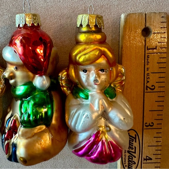 Vintage Ornaments Set of 3, Made in China. 2 Angels, 1 bear Hand blown NO BOX - Picture 8 of 10